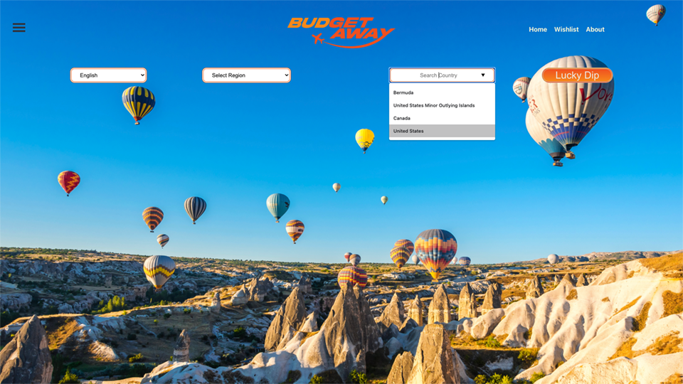 Budgetaway Showing Country Selection