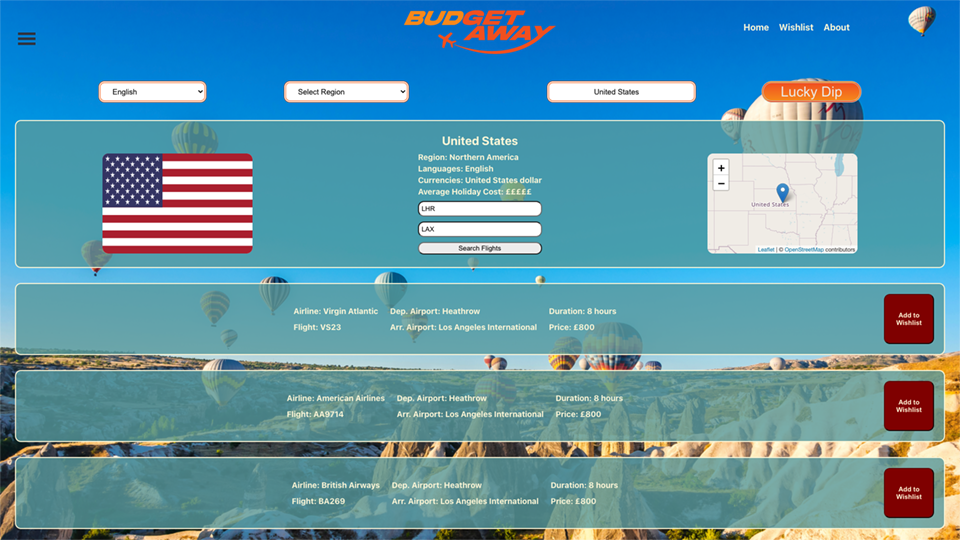 Budgetaway Showing A Flight Being Displayed