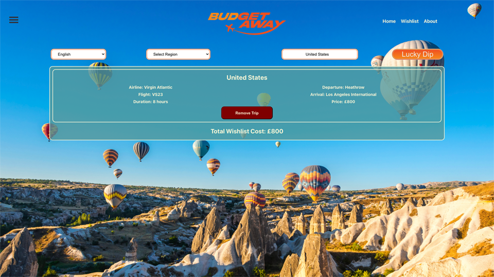 Budgetaway Showing the Journey Added To the Wishlist