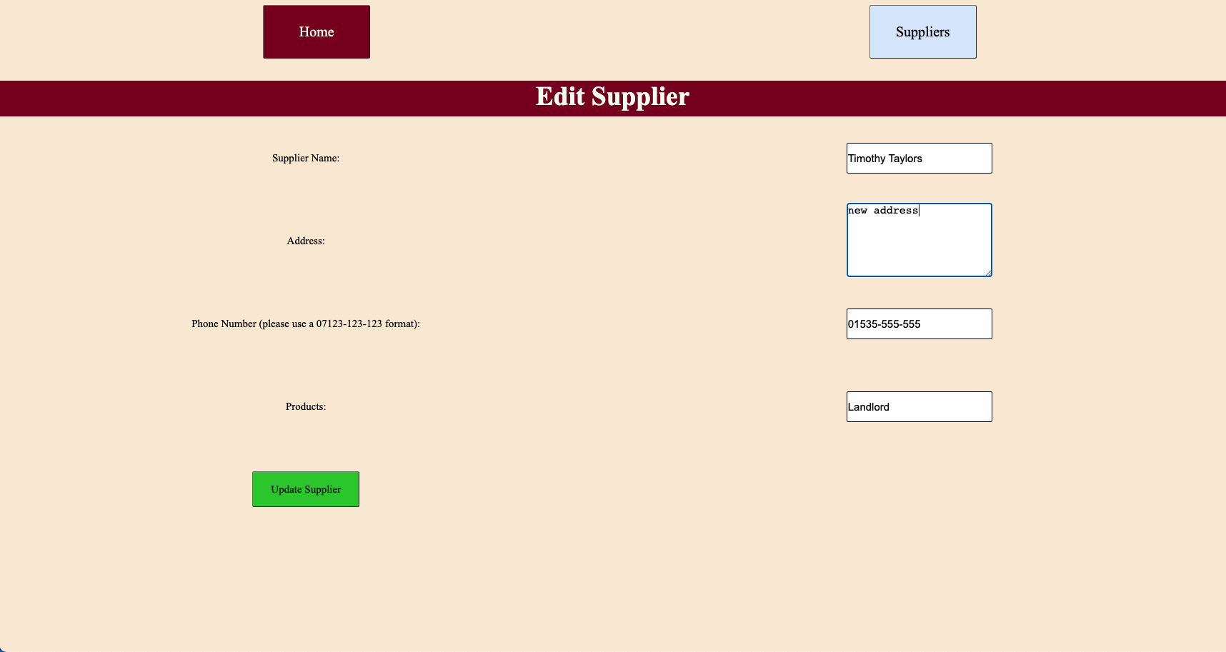Inn-ventory Editing a supplier