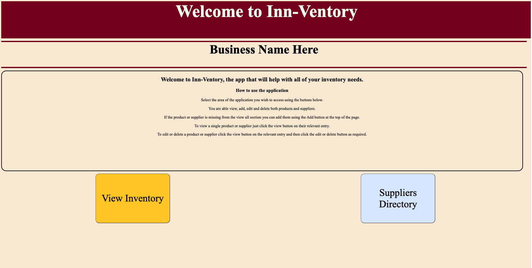 Inn-ventory home page