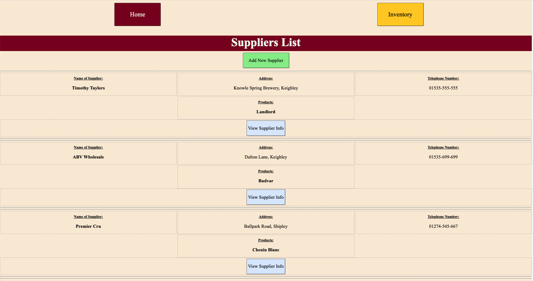 Inn-ventory Suppliers List